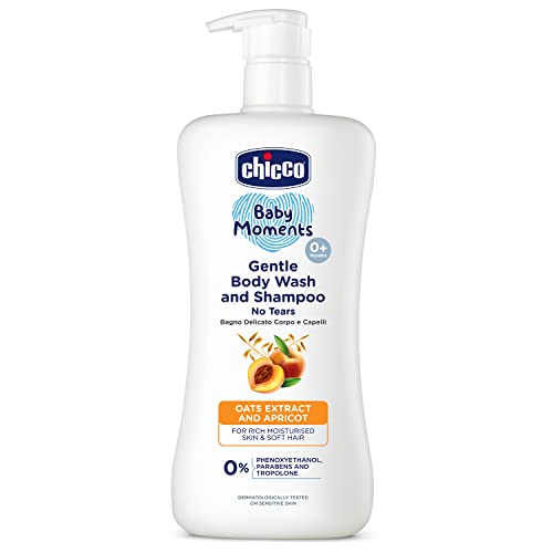 Chicco Baby Moments Gentle Body Wash and Shampoo for Tear-Free Bath time, Suitable for Baby’s Gentle Skin and Soft Hair, No Phenoxyethanol and Parabens (500ml)