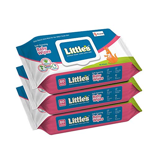 Little’s Soft Cleansing Baby Wipes Lid, 80 Wipes (Pack of