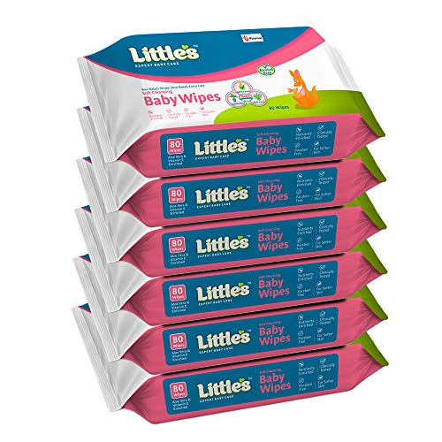 Little's Soft Cleansing Baby Wipes with Aloe Vera, Jojoba Oil and Vitamin E (80 wipes) pack of 6