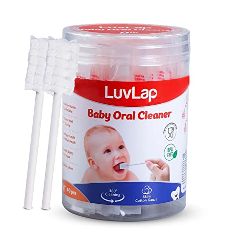 LuvLap 40pcs Oral Care Disposable Mouth Swabs for Cleaning Tooth, Swabsticks Baby Tongue Cleaning, 0-36 Months, White