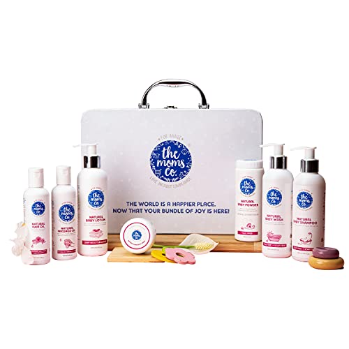 The Moms Co. Everything for Baby with Suitcase Gift Box and 7 Skin and Hair Care Baby Products | Baby Care from day 1 | Baby gift set for new born | Baby shower gift |New born baby gift